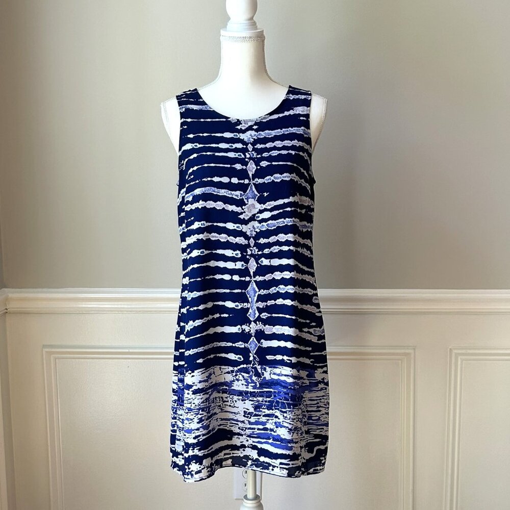 Saint Tropez West Sleeveless Shift Dress Blue White Women's Size 8